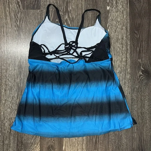 Womens Plus Size Color Block Tankini Swimsuits 2-Piece Suits Top with Boyshorts - Picture 3 of 12